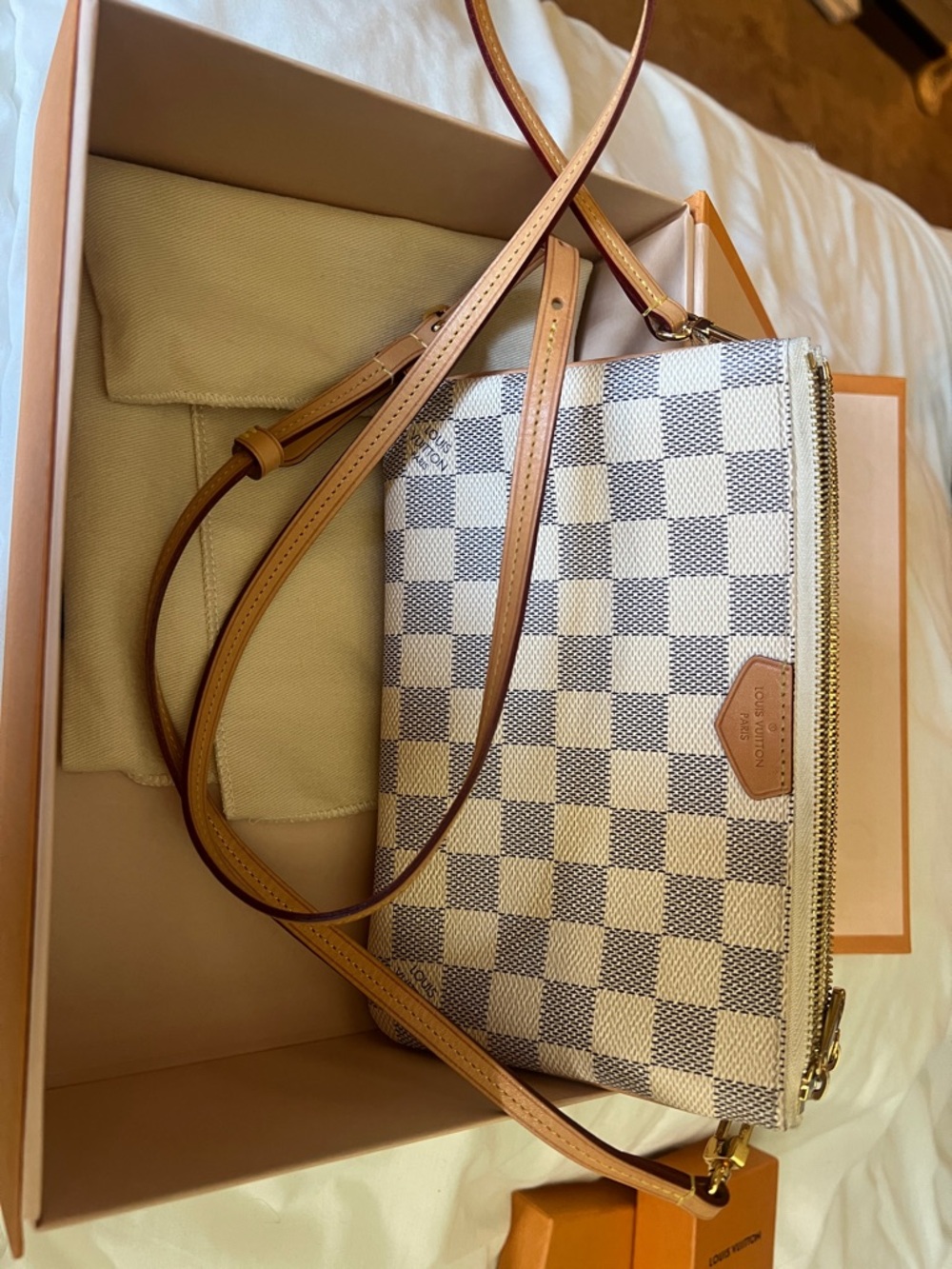 Louis Vuitton Damier Azur Crossbody Bag in White & Tan